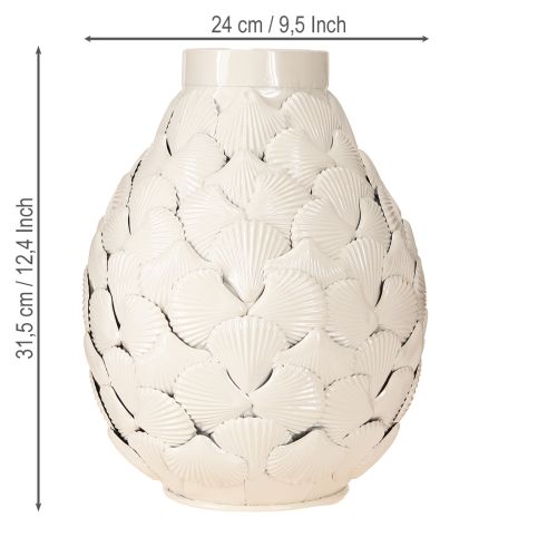 Artikel Maritim Dekorationsvase Metal Vase Skaller Grå Hvid Ø24cm H31,5cm