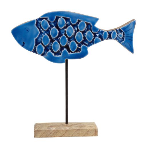 Artikel Maritim dekorativ træfisk på stativ blå 25cm × 24,5cm