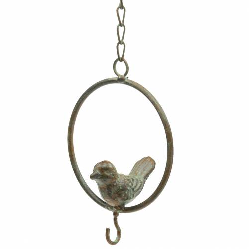 Artikel Fugl i en ring som madbøjle brungrønt metal Ø9,8cm L32,5cm