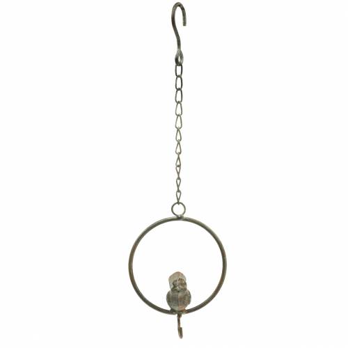 Artikel Fugl i en ring som madbøjle brungrønt metal Ø9,8cm L32,5cm