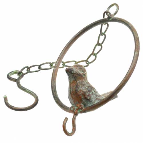 Artikel Fugl i en ring som madbøjle brungrønt metal Ø9,8cm L32,5cm