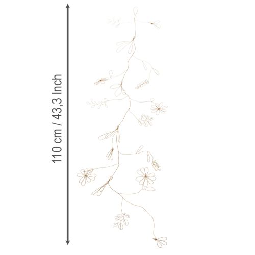 Artikel Metal blomsterdekorationsguirlande, tråd til blomsterkrans, sommerdekoration, vægdekoration, guld, 110 cm