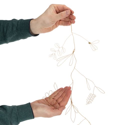 Artikel Metal blomsterdekorationsguirlande, tråd til blomsterkrans, sommerdekoration, vægdekoration, guld, 110 cm