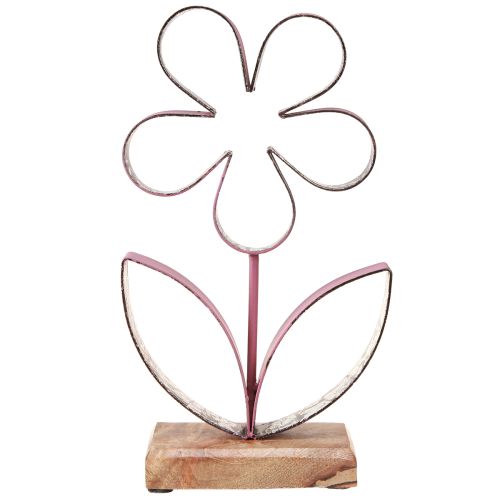 Artikel Metal dekoration Blomst på træbase Gammel Pink Sølv H29cm