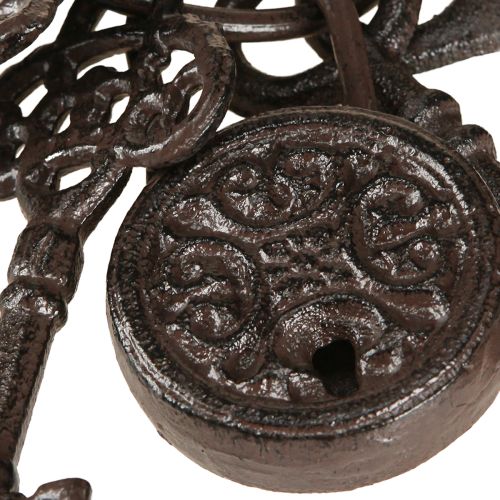 Artikel Metal dekorative nøglebundt med lås brun H22cm