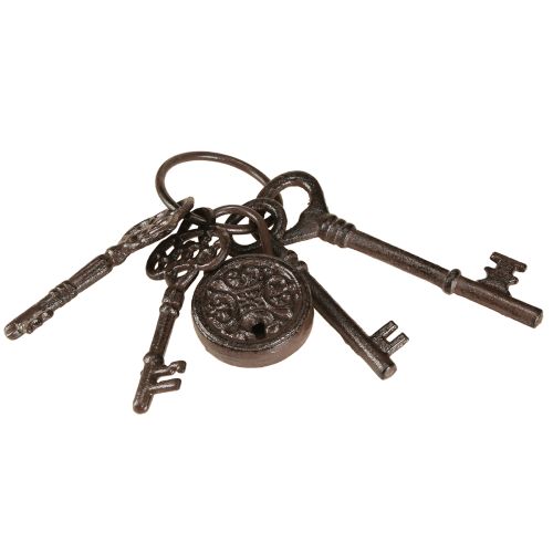 Artikel Metal dekorative nøglebundt med lås brun H22cm