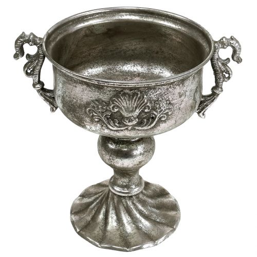 Floristik24 Antik metalbæger i sølv Ø18cm H30cm