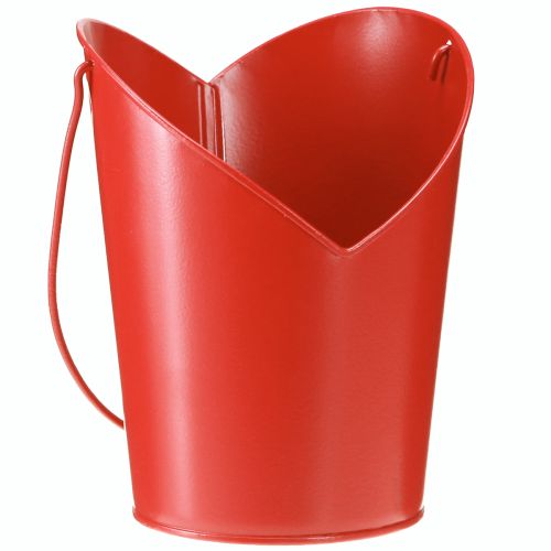 Hjertedekoration i metal med håndtag rød Ø12cm H15/9cm