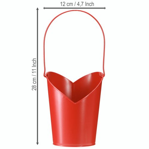 Artikel Hjertedekoration i metal med håndtag rød Ø12cm H15/9cm