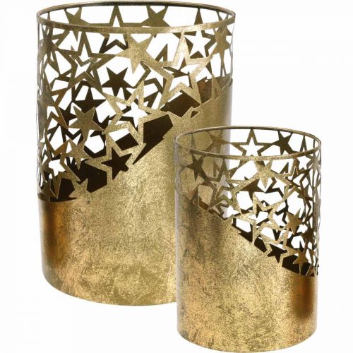 Floristik24 Metal lanterne bladguld look stjerner Ø15cm/20cm sæt af 2