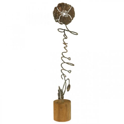 Floristik24 Metal deco-blomst træstativ med bogstavet "Familie" H40cm