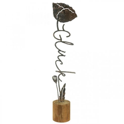 Metal deco-blomst træstativ med bogstavet &quot;Happiness&quot; H40cm