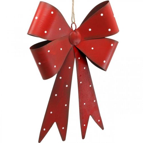 Floristik24 Metal Deco Vægophæng Sløjfe Røde Prikker Hvid 19×16×2,5cm