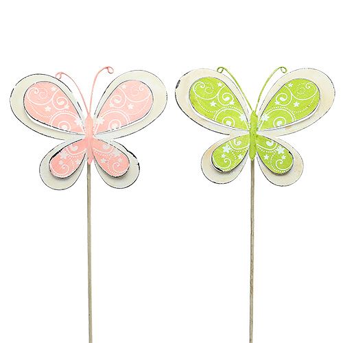 Floristik24 Metalstik butterfly grøn, pink 52cm 2stk
