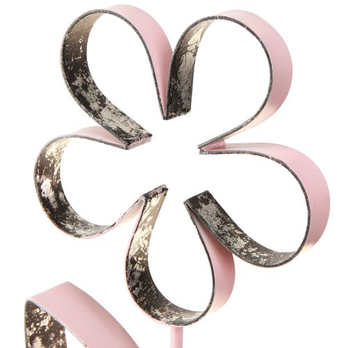Artikel Metalblomst på træbund Pink Sølv Vintage H29cm