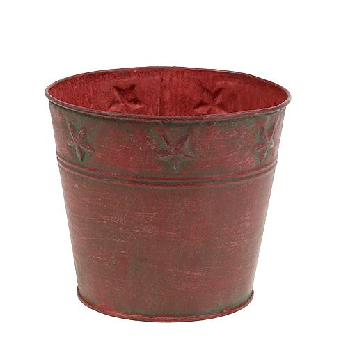Metalspand rød med stjerner Ø15cm H13cm | Floristik24.dk