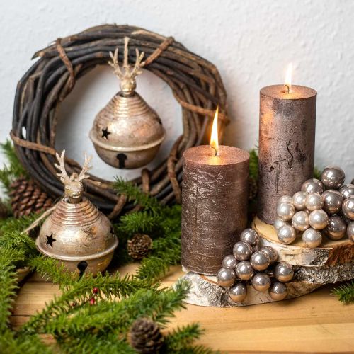 Floristik24 Metalklokker med rensdyrdekoration, adventsdekoration, juleklokke med stjerner, guldklokker antik look Ø9cm H14cm 2 stk.