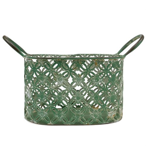 Floristik24 Oval metalkurv med hank 25cm x 16,5cm H21cm Grøn