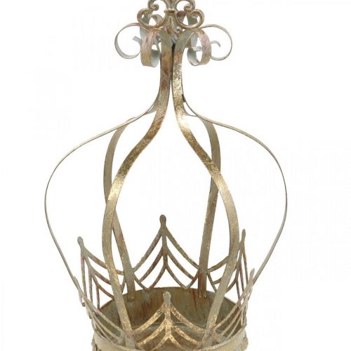 Artikel Dekorativ krone til ophæng, plantekasse, metaldekoration, Advent Golden, antik look Ø19,5cm H35cm