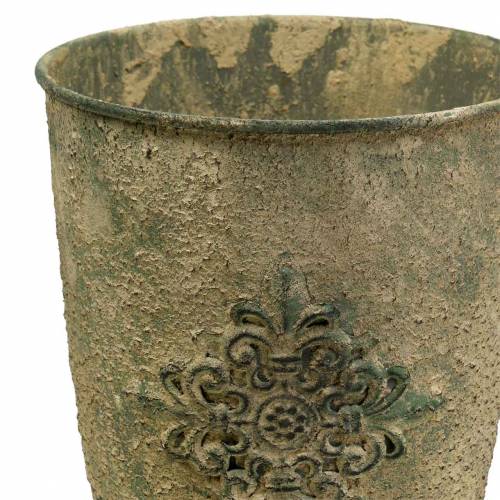 Floristik24 Dekorativ metalbæger med ornament mosgrøn, beige Ø16cm H31cm