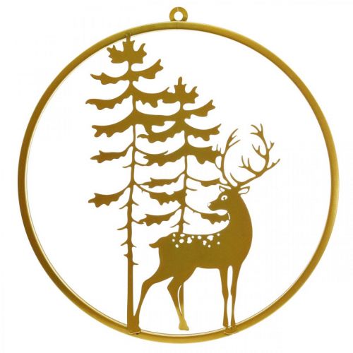 Dekorativ ring guld til at hænge op hjorte metal dekoration jul Ø38cm