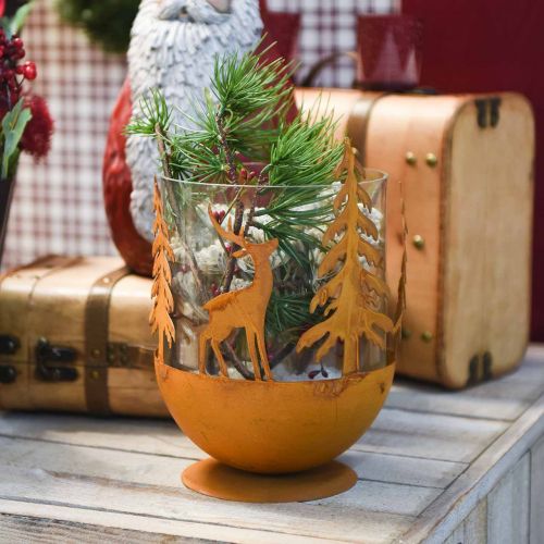 Floristik24 Metalskål med rådyr, skovdekoration til advent, dekorativt kar rustfrit stål Ø25cm H29cm