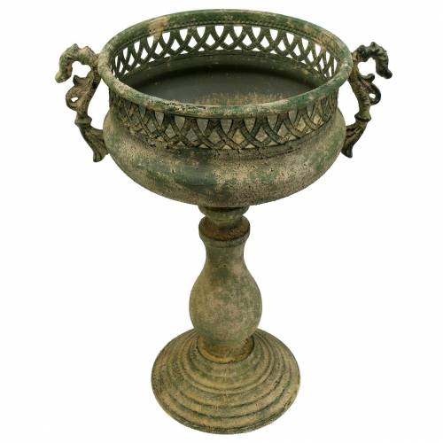Floristik24 Dekorativ kop antik look metal mosegrøn Ø19cm H35,5cm