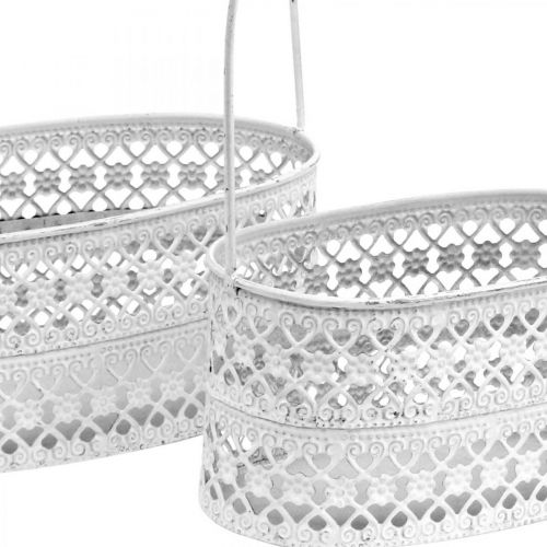 Floristik24 Metalkurv oval, dekorativ beholder til plantning hvid, sølv vintage look L17 / 22 cm H25 / 28 cm sæt med 2