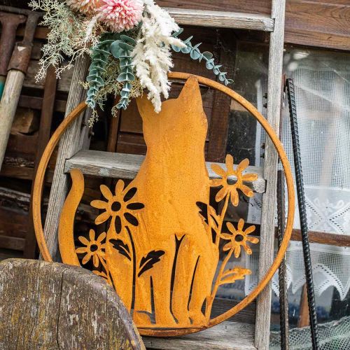 Floristik24 Metalskilt patina kat med blomster Ø38cm