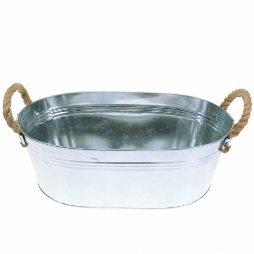 Floristik24 Planter zink karbad med jutehåndtag sølv 34,5 cm H11,5cm