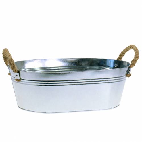 Planter zink karbad med jutehåndtag sølv 34,5 cm H11,5cm