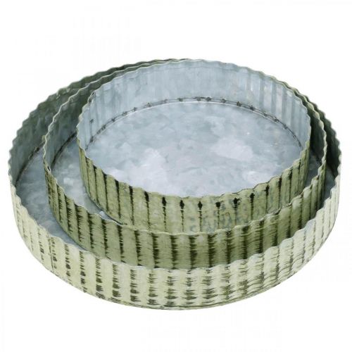 Artikel Metalplader til dekoration, borddekoration, lysbakke rund sølv, grøn shabby chic Ø14/16,5/19,5 cm H3,5 cm sæt med 3 stk.