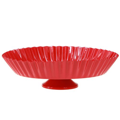 Metalplade retro dekorativ tallerken med fod rød metal Ø24cm 2 stk.