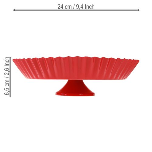 Artikel Metalplade retro dekorativ tallerken med fod rød metal Ø24cm 2 stk.