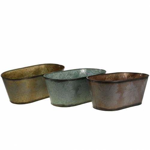 Floristik24 Dekorativ plantepotte med blade oval zink metallisk grå, orange, brun 38 × 20cm H15cm 3stk