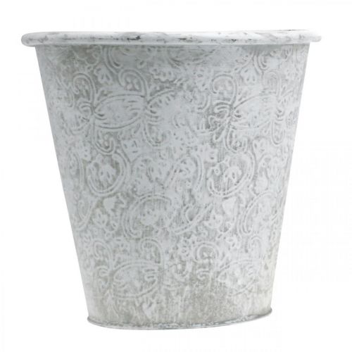 Artikel Kar med ornamenter, plantekrukke, metalkrukke hvid Ø18,5cm H18cm