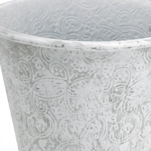 Artikel Kar med ornamenter, plantekrukke, metalkrukke hvid Ø18,5cm H18cm