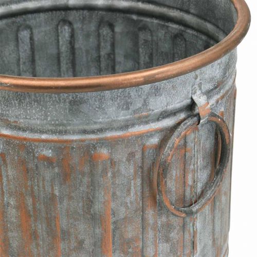 Floristik24 Dekorativ skål med hanke, urtepotte, metalkar sølv, kobberfarvet antik look H31 / 24,5 cm Ø29,5 / 22 cm sæt af 2