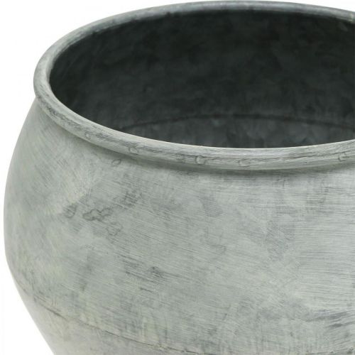 Artikel Rund metalkrukke, pyntekar, planteskål sølv, vasket hvid, antik look Ø25,5 / 18 cm H17 / 13 cm, sæt af 2