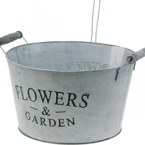 Artikel Planteskål med vandkande, havedekoration, metal plantekasse til udplantning sølv hvidvasket H41cm Ø28cm/Ø7cm