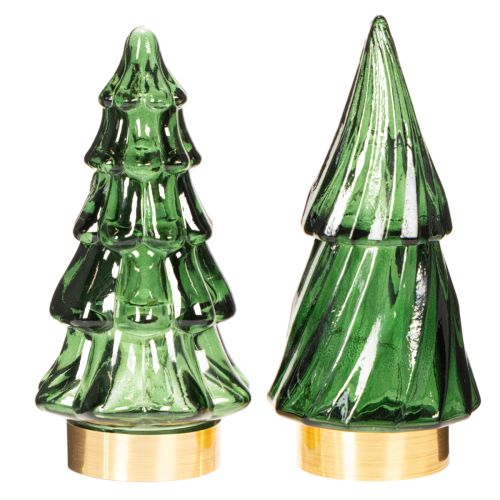 Glasjuletræ med LED-lys, borddekoration, jul, 13 cm, 2 stk. | Floristik24.dk