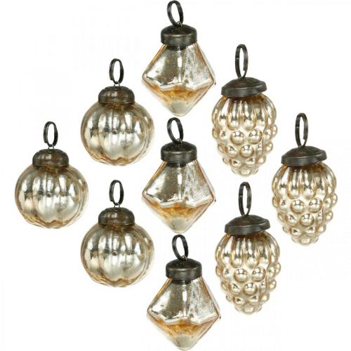 Floristik24 Minitræskugler, diamant / kugle / kegle, træophæng blanding antikt look Ø3–3,5 cm H4,5–5,5 cm 9stk.