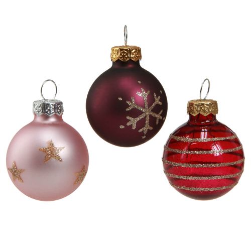 Floristik24 Mini juletræskugler glas pink bær guld Ø3cm 9 stk