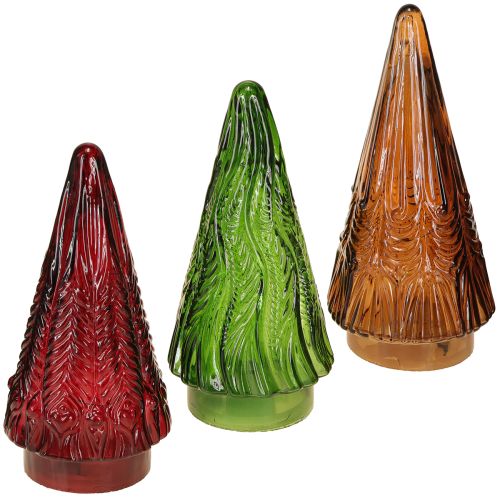 Floristik24 Mini juletræ i glas LED rød grøn brun 18 cm 3 stk.