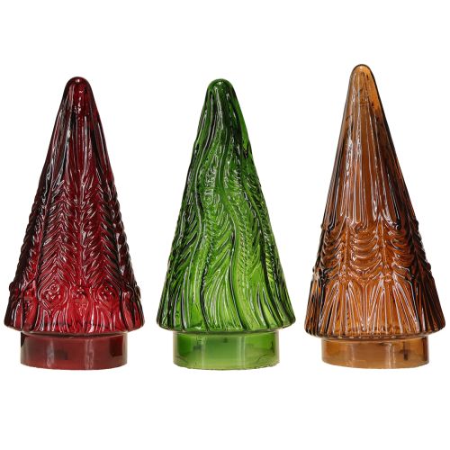 Artikel Mini juletræ i glas LED rød grøn brun 18 cm 3 stk.