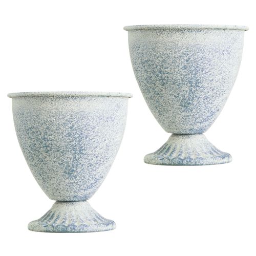 Artikel Mini trofæ vase kalk metal hvid blå H11,5cm 2stk