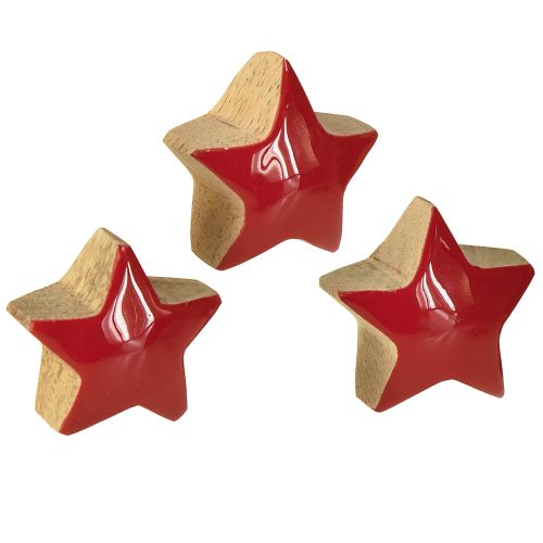Mini stjerner rød mangotræ dekoration træstjerner Ø3 cm 9 stk
