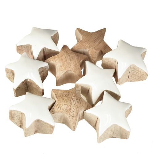 Artikel Mini stjerner hvide mangotræ træstjerner dekoration Ø3cm 9 stk