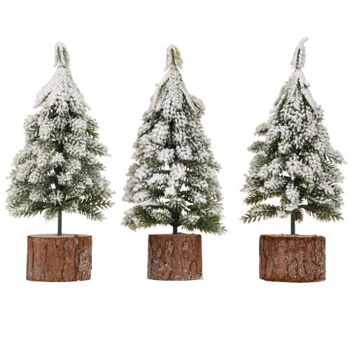 Artikel Mini juletræ træfod grøn hvid Ø8cm H18cm 3stk