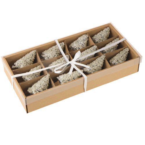 Artikel Mini juletræsborddekoration champagne hvid H8cm 12 stk